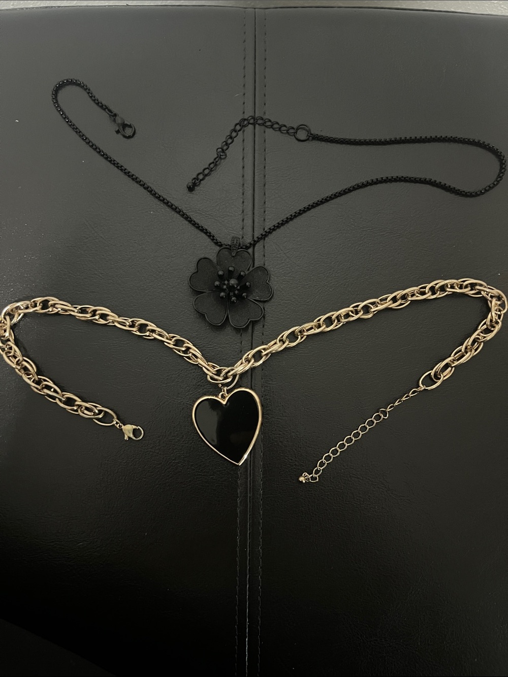 Gold Chain Necklace with Black Heart Pendant